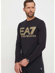 Tričko s dlouhým rukávem EA7 Emporio Armani černá barva, s potiskem