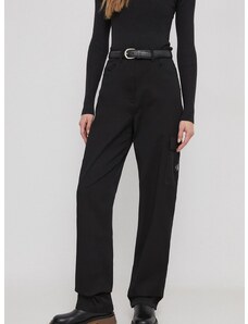 Kalhoty Calvin Klein Jeans dámské, černá barva, jednoduché, high waist, J20J221297