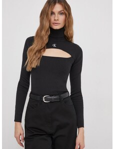 Svetr Calvin Klein Jeans dámský, černá barva, lehký, s golfem, J20J222621