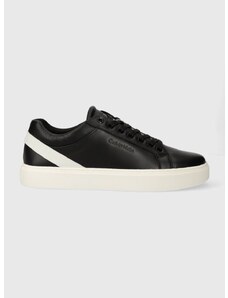 Kožené sneakers boty Calvin Klein LOW TOP LACE UP ARCHIVE STRIPE černá barva, HM0HM01292