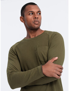 Ombre Clothing Pánský dlouhý rukáv s vaflovou texturou - olivově zelený V3 OM-LSCL-0109