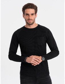 Ombre Clothing Pánský dlouhý rukáv s vaflovou texturou - černá V4 OM-LSCL-0109