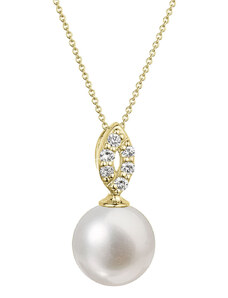 EVOLUTION GROUP Zlatý 14 karátový náhrdelník s bílou říční perlou a brilianty 92PB00040