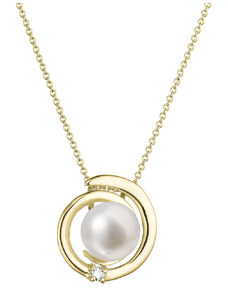 EVOLUTION GROUP Zlatý 14 karátový náhrdelník s bílou říční perlou a briliantem 92PB00046