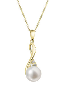 EVOLUTION GROUP Zlatý 14 karátový náhrdelník s bílou říční perlou a brilianty 92PB00050