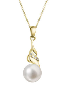 EVOLUTION GROUP Zlatý 14 karátový náhrdelník s bílou říční perlou a brilianty 92PB00054