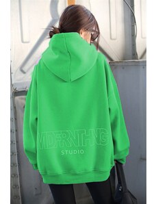 Madmext Mad Girls Green Printed Oversized Sweatshirt