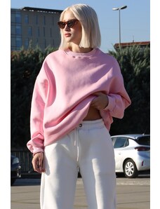 Madmext Pink Crew Neck Basic Sweatshirt