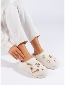 Women's white slippers with Shelvt embellishments