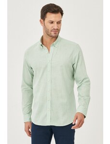 AC&Co / Altınyıldız Classics Men's A.mint Tailored Slim Fit Buttoned Collar Linen Look 100% Cotton Flamed Shirt