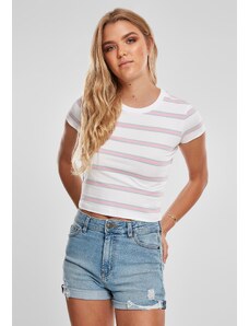 UC Ladies Dámské tričko Stripe Cropped Tričko bílá/dívčí růžová