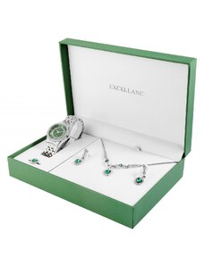 Dárková sada hodinek, prstenu, náušnic a náhrdelníku Excellanc barva provedení stříbrno/smaragdová