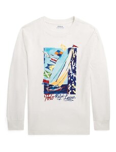Dětská bavlněná košile s dlouhým rukávem Polo Ralph Lauren bílá barva, s potiskem