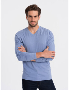 Ombre Clothing Pánské tričko s dlouhým rukávem V-NECK - světle modré V9 OM-LSBL-0108