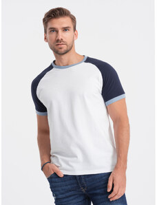 Ombre Clothing Pánské bavlněné tričko Reglan - bílé a tmavě modré V6 S1623