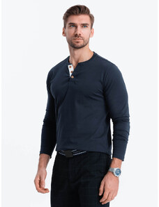 Ombre Clothing Pánské tričko s dlouhým rukávem a knoflíky u výstřihu - tmavě modré V3 OM-LSCL-0107