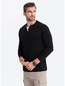 Ombre Clothing Pánské tričko s dlouhým rukávem a knoflíky u výstřihu - černé V4 OM-LSCL-0107