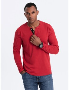 Ombre Clothing Pánské tričko HENLEY s dlouhým rukávem a výstřihem - červené V7 OM-LSCL-0107