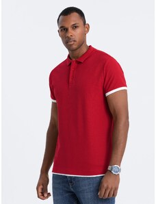 Ombre Clothing Pánská bavlněná polokošile - červená V2 OM-POSS-0113