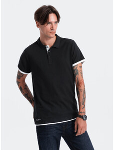Ombre Clothing Pánské bavlněné polo tričko - černé V8 OM-POSS-0113