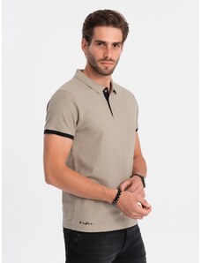 Ombre Clothing Pánská bavlněná polokošile - světle hnědá V5 OM-POSS-0113