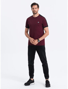Ombre Clothing Pánské bavlněné tričko s kontrastními vsadkami - bordó V2 S1632
