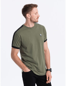 Ombre Clothing Pánské bavlněné tričko s kontrastními vsadkami - olivové V4 S1632