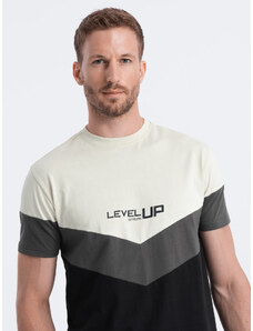 Ombre Clothing Pánské bavlněné tričko s logem trikolóry - černá a grafitová V2 S1747
