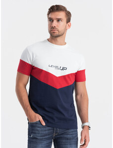 Ombre Clothing Pánské bavlněné tričko s logem - tmavě modrá a červená V5 S1747