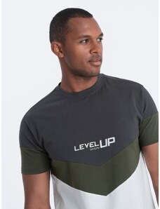 Ombre Clothing Pánské bavlněné tričko s logem - grafit/olivová V9 S1747