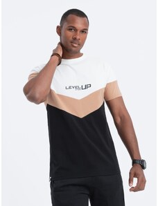 Ombre Clothing Pánské bavlněné tričko s logem trikolóry - černo-hnědé V3 S1747