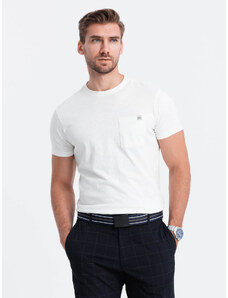 Ombre Clothing Pánské pletené tričko s kapsičkou - ecru V7 S1621
