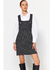 Trendyol Black Tweed Mini Gilet tkané šaty