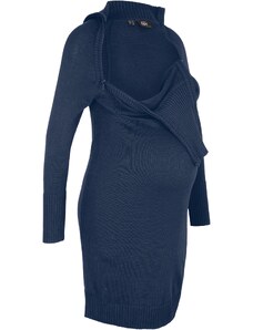 bonprix Pletené těhotenské/kojicí šaty se zipem Modrá