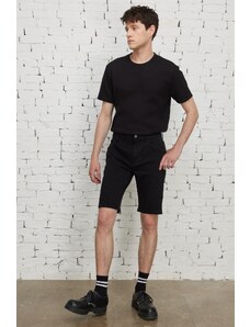AC&Co / Altınyıldız Classics Men's Black Slim Fit Slim Fit Cotton Flexible Denim Shorts.