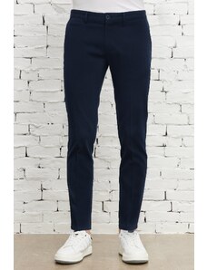 ALTINYILDIZ CLASSICS Men's Navy Blue Slim Fit Slim Fit Trousers with Side Pockets, Cotton Flexible Dobby Pants.