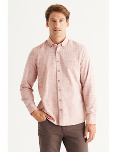 AC&Co / Altınyıldız Classics Men's Brown Slim Fit Slim Fit 100% Cotton Dobby Buttoned Collar Casual Shirt.