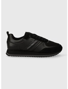 Kožené sneakers boty Calvin Klein LOW TOP LACE UP MIX černá barva, HM0HM01280