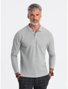 Ombre Men's longsleeve with polo collar - grey melange