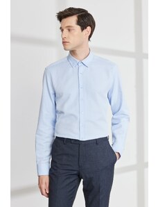 ALTINYILDIZ CLASSICS Men's Light Blue Slim Fit Slim Fit Slim Fit Hidden Button Collar Cotton Dobby Shirt.