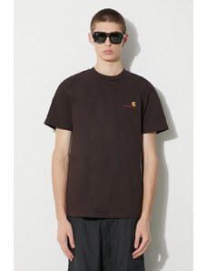 Bavlněné tričko Carhartt WIP S/S American Script T-Shirt hnědá barva, s aplikací, I029956.47XX