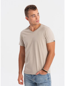 Ombre Clothing Klasické pánské tričko BASIC se serpézovým výstřihem - pískové V5 S1369