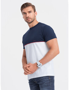 Ombre Clothing Pánské dvoubarevné bavlněné tričko - tmavě modré a bílé V7 S1619