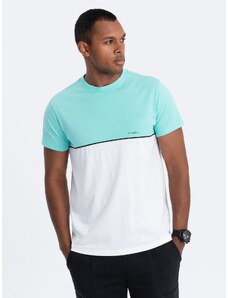 Ombre Clothing Pánské dvoubarevné bavlněné tričko - mátová a bílá V3 S1619