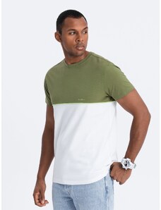Ombre Clothing Pánské dvoubarevné bavlněné tričko - olivové a bílé V5 S1619