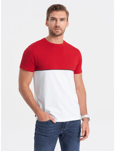 Ombre Clothing Pánské dvoubarevné bavlněné tričko - červené a bílé V6 S1619
