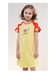 Vienetta Secret Dětská noční košile s krátkým rukávem Kuře, barva žlutá, 100% bavlna