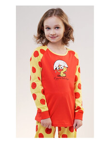 Vienetta Kids Dětské pyžamo dlouhé Malé kuře, barva červená, 100% bavlna