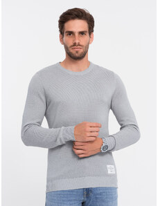 Ombre Clothing Pánský svetr s texturou a půlkulatým výstřihem - světle šedý V5 OM-SWSW-0104