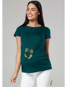 Happy Mama Vtipné těhotenské tričko Funny tmavě zelené